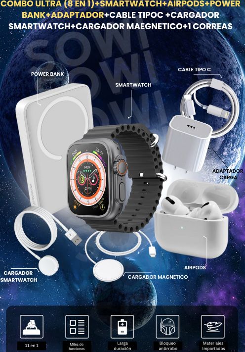 SMARTWATCH X8 UNIQUE CON AIRPODS +POWER BANK +ETC😍